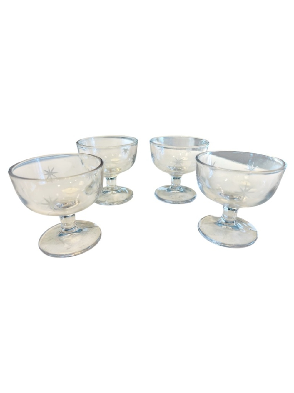 Vintage Mid Century Atomic Starburst Etched Coupe Glasses Set of 4 Sherbet